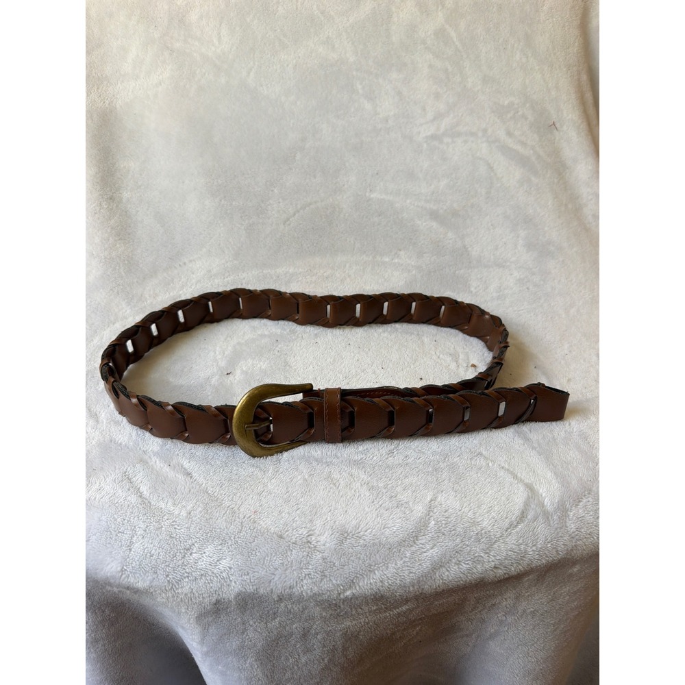 Unbranded Braided Leather Belt Womens Large Brown Good Woven Brass Buckle Boho